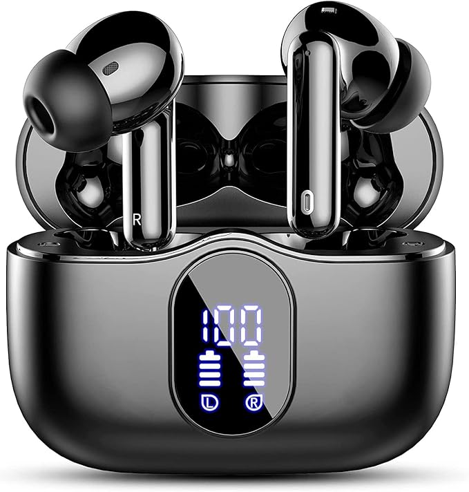 Auriculares Inalámbricos, Bluetooth 5.3 con HD micrófono HiFi estéreo pantalla LED, reducción de ruido