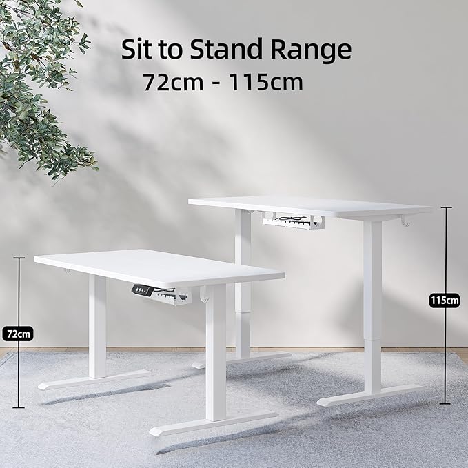 BEXEVUE Escritorio Elevable Eléctrico - 100x60 cm Ergonómico ajustable en altura con tablero arné de cable. 3 funciones. Memoria y Anticolisión