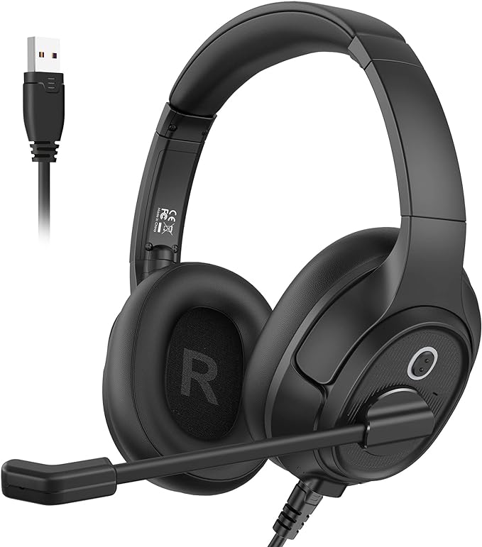 EKSA Auriculares USB con cable y micrófono cancelación de ruido, control de audio. Para Computadora portátil, centro de llamadas, oficina, zoom, equipos