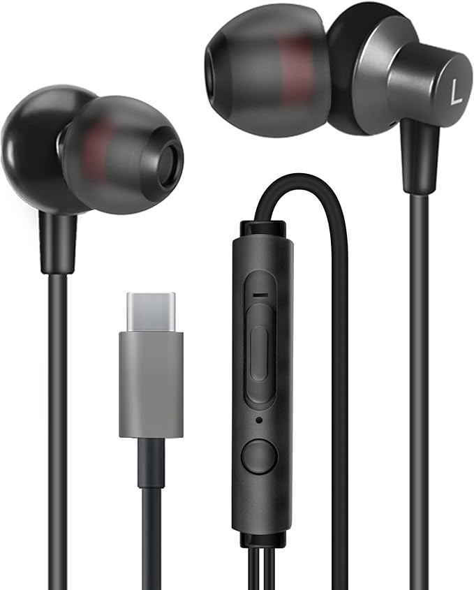 MAS CARNEY Auriculares internos con cable USB C TI3. Microfono para Samsung, Huawei, OPPO, Honor, Google Pixel y otros teléfonos inteligentes