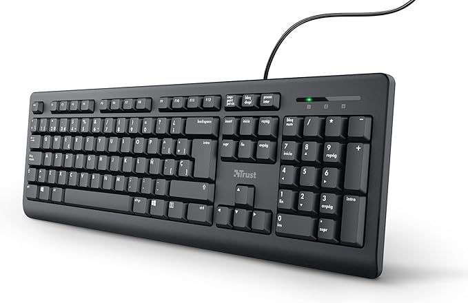 Trust Taro Teclado - Disposición QWERTY Español, Resistente a los Vertidos, Cable de 1.8m, Conexión USB,